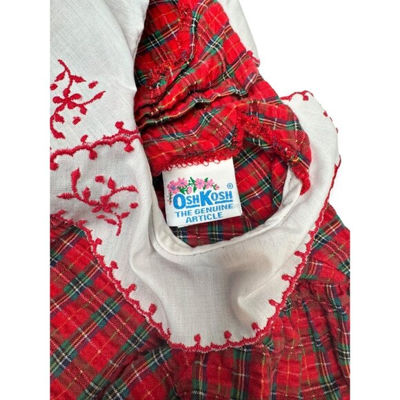 OshKosh BGosh 1980s Toddler Size 4 Red Plaid Cotton Dress Embroidered Collar - Picture 4 of 10
